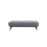 Elegant gray velvet upholstered bedroom bench with wooden legs